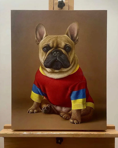 A hyper-realistic hand-painted oil portrait of a dog on premium canvas, part of the Bolapawzi Heritage Series.