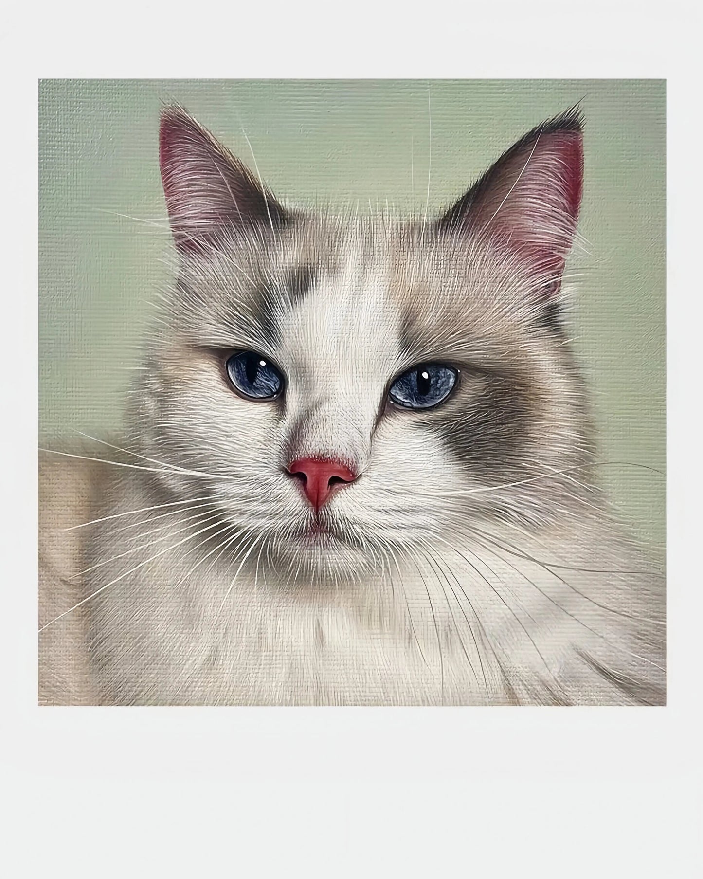 A hyper-realistic ragdoll cat oil portrait on premium canvas