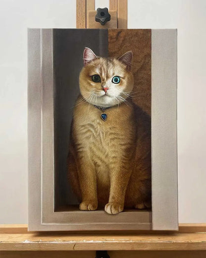 Framed heirloom oil pet portrait designed for long-term display
